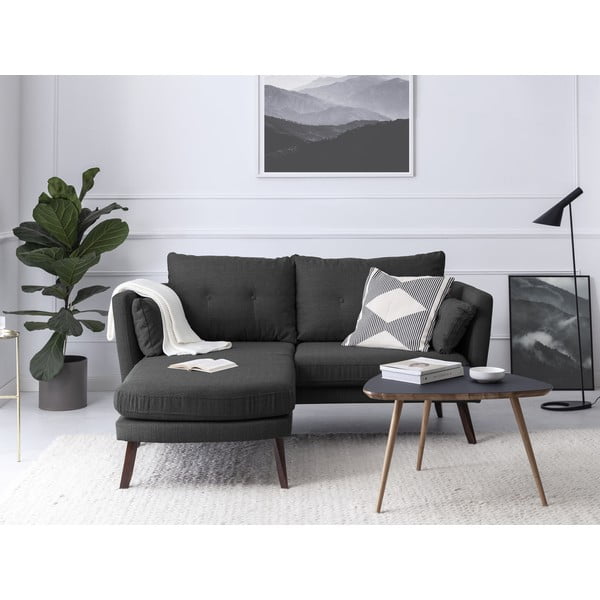 Tmavě šedá třímístná pohovka Mazzini Sofas Elena, s lenoškou na levém rohu-image-1