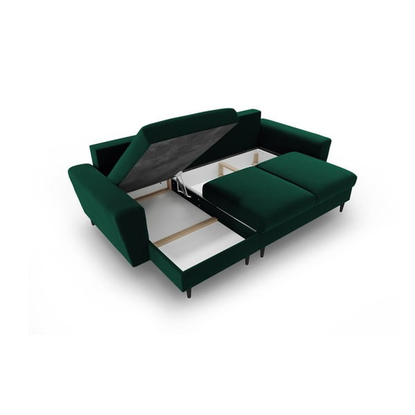 Zelená sametová rozkládací/s úložným prostorem rohová pohovka Kyoto – Cosmopolitan Design-image-3
