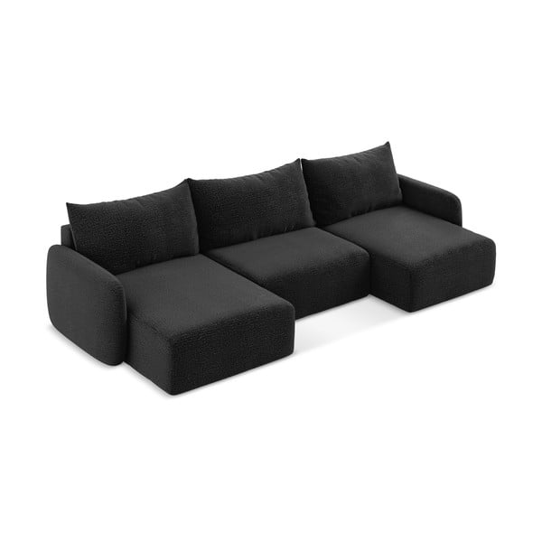 Černá rozkládací/s úložným prostorem rohová pohovka Kalena – Makamii-image-2