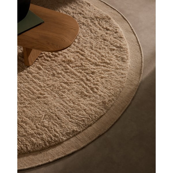 Krémový ručně tkaný vlněný kulatý koberec ø 200 cm Marely – Kave Home-image-1