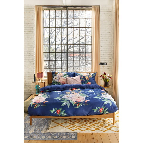 Námořnicky modré povlečení na dvoulůžko z bavlněného saténu Bonami Selection Floret, 200 x 220 cm-image-1