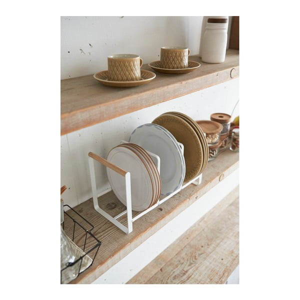 Bílý stojan na talíře s detailem z bukového dřeva YAMAZAKI Tosca-image-1