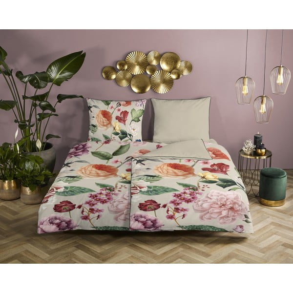 Béžové povlečení na jednolůžko z bavlněného saténu 140x200 cm – Descanso-image-1