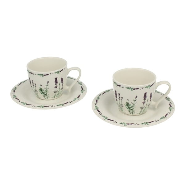 Set 2 porcelánových hrnků s podšálky Duo Gift Lavender