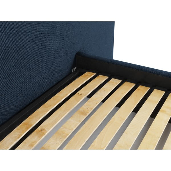Tmavě modrá čalouněná dvoulůžková postel s úložným prostorem a roštem 160x200 cm Walter – Milo Casa-image-4