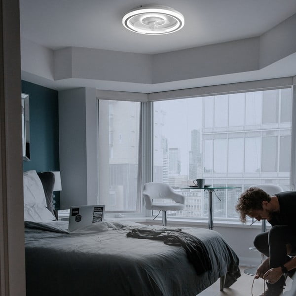 Bílé LED stropní svítidlo na dálkové ovládání/s ventilátorem Alan – SULION-image-1