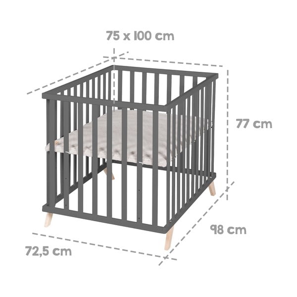 Tmavě šedá dětská ohrádka z bukového dřeva 75x100 cm Lil Planet – Roba-image-4