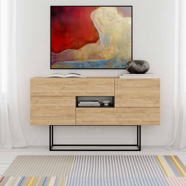 Nízká komoda v dekoru dubu v přírodní barvě 145x82 cm Titan – Marckeric-image-1