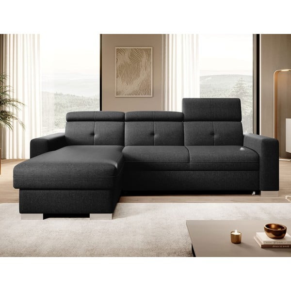 Černá rozkládací/s úložným prostorem rohová pohovka (levý roh/s lenoškou) Fresia – ELTAP-image-1