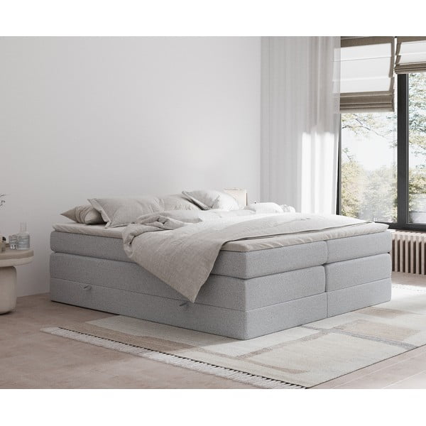 Světle šedá boxspring postel s úložným prostorem/bez čela 160x200 cm Juniper – Maison de Rêve-image-1
