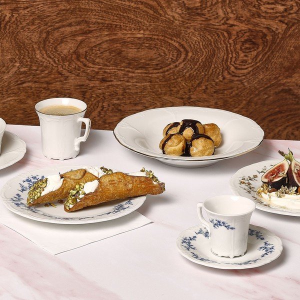 Bílý/modrý porcelánový šálek na cappuccino 200 ml Retro – BonBistro-image-1