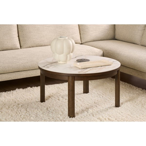 Béžový/tmavě hnědý kulatý konferenční stolek s keramickou deskou ø 90 cm Southampton – Actona-image-1