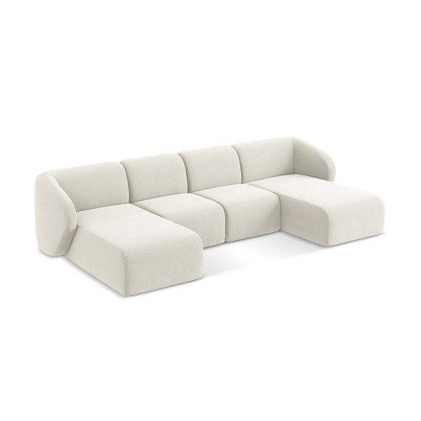 Béžová sametová rohová pohovka (do "U") Lani – Makamii-image-2