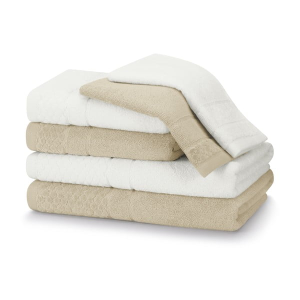 Bílo-béžové froté bavlněné ručníky a osušky v sadě 6 ks Rubrum – AmeliaHome