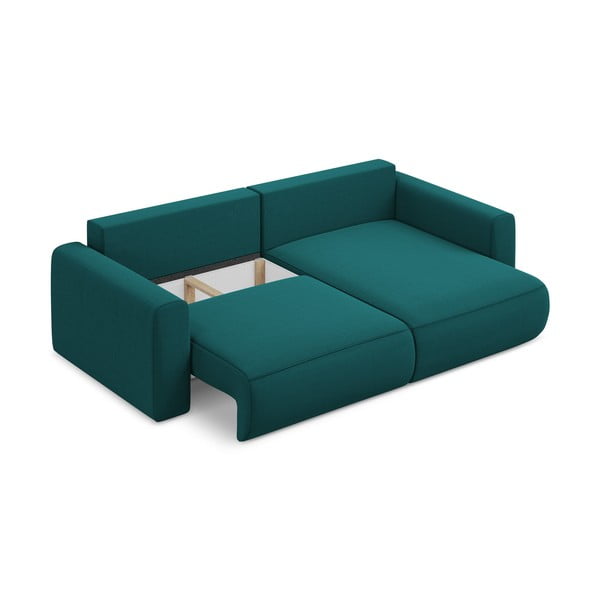 Tyrkysová sametová rozkládací/s úložným prostorem rohová pohovka (pravý roh/s lenoškou) Kapua – Makamii-image-4
