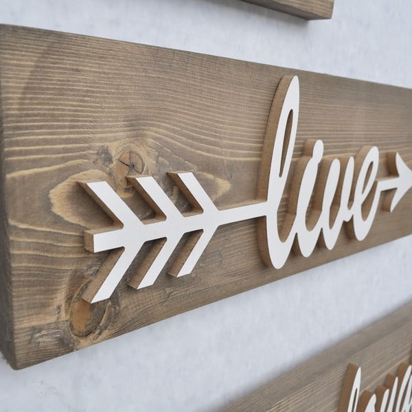 Sada 3 dřevěných nástěnných dekorací White Love-image-2