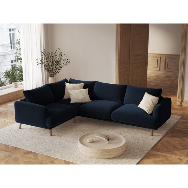 Tmavě modrá sametová rohová pohovka (levý roh/do L) Naomi – Micadoni -image-1