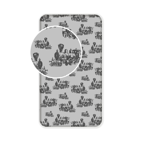 Šedé napínací bavlněné dětské prostěradlo 90x200 cm Train – Jerry Fabrics