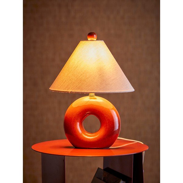 Červená/krémová keramická stolní lampa s textilním stínidlem (výška 42 cm) Panja – Bloomingville-image-1