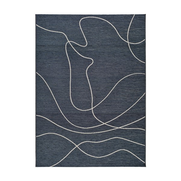 Tmavě modrý venkovní koberec s příměsí bavlny Universal Doodle, 77 x 150 cm