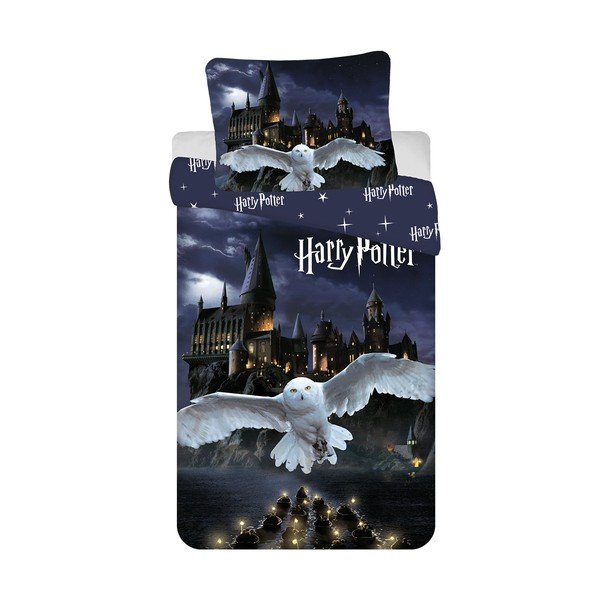Tmavě modré/šedé dětské povlečení na jednolůžko z mikrovlákna 140x200 cm Harry Potter "Hogwarts Night" – Jerry Fabrics