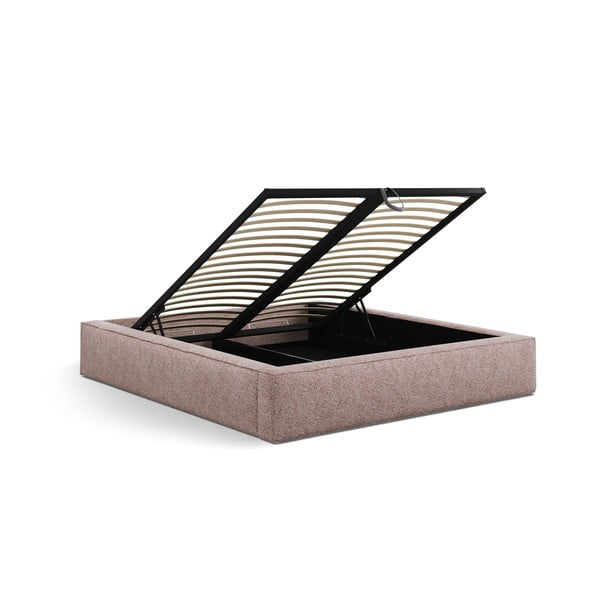 Světle růžová čalouněná dvoulůžková postel s úložným prostorem s roštem 160x200 cm Simon – Micadoni -image-3