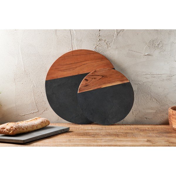 Krájecí kruhové prkénko z břidlice a akáiciového dřeva Nkuku Fala, ø 40 cm-image-3