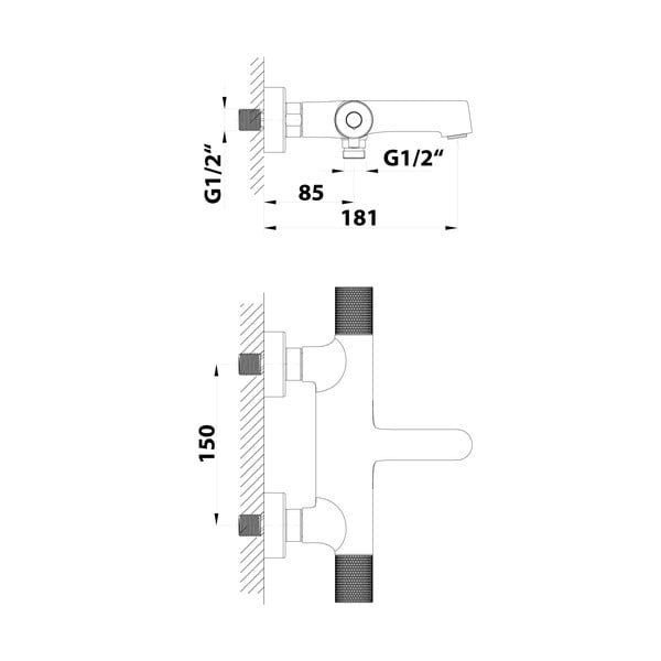 Matně černá nástěnná vanová baterie (2 výstupy) Solaris – Sapho-image-2