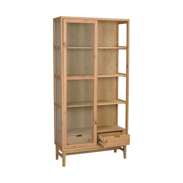 Vitrína v dekoru dubu s posuvnými dveřmi v přírodní barvě 100x203 cm Hazelton – Rowico-image-2