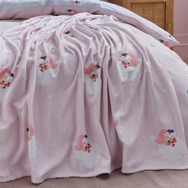 Světle růžová deka s vánočním motivem z mikroplyše 130x170 cm Vintage Christmas Santa – Catherine Lansfield-image-4