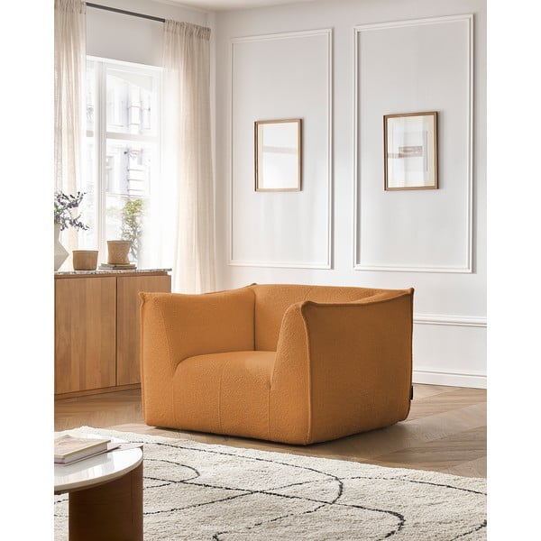 Křeslo z textilie bouclé v hořčicové barvě Giorgia – Bobochic Paris-image-1