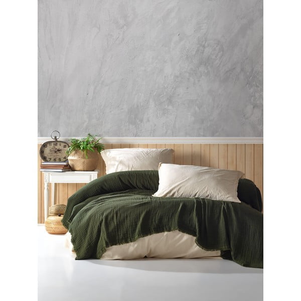 Tmavě zelený mušelínový přehoz 200x250 cm – Mijolnir-image-1