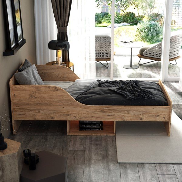 Jednolůžková postel s úložným prostorem v přírodní barvě 90x190 cm Evren – Kalune Design-image-2