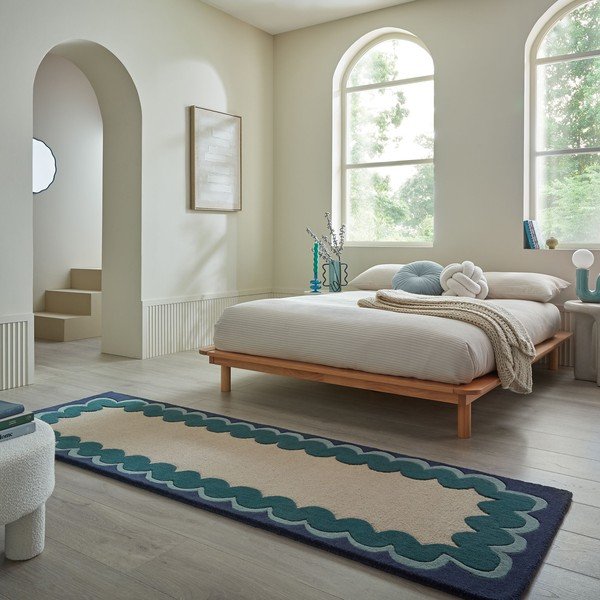 Ručně tkaný vlněný běhoun v přírodní barvě/zelenomodrý 80x230 cm Wiggle Wool – Flair Rugs-image-1
