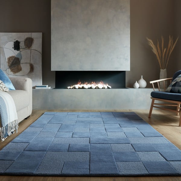 Tmavě modrý ručně tkaný vlněný koberec 120x170 cm Checkerboard – Flair Rugs-image-1