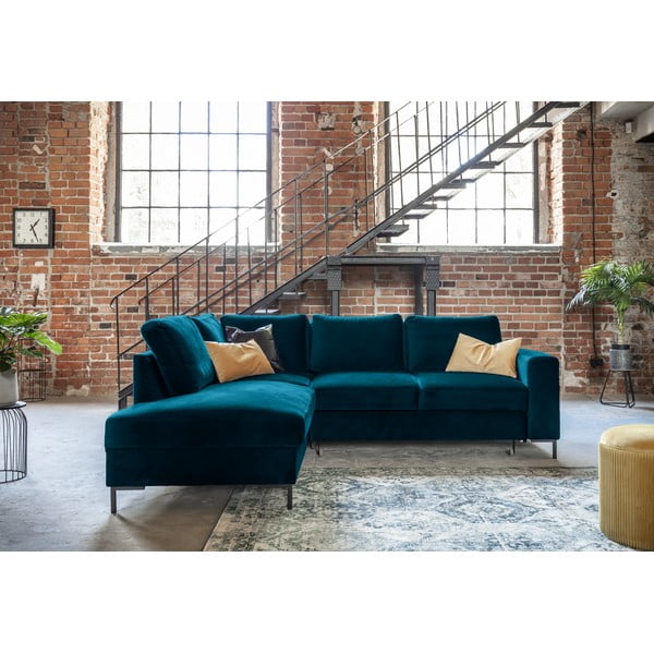 Tyrkysová sametová rozkládací rohová pohovka (levý roh) Lofty Lilly – Miuform-image-4