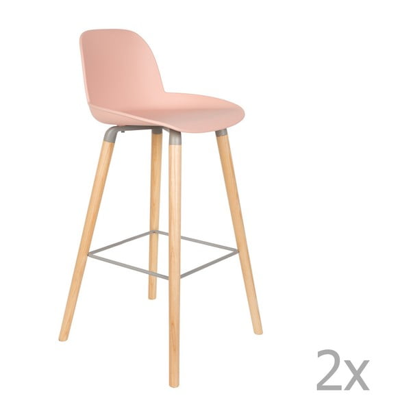 Sada 2 růžových barových židlí Zuiver Albert Kuip, výška sedu 75 cm