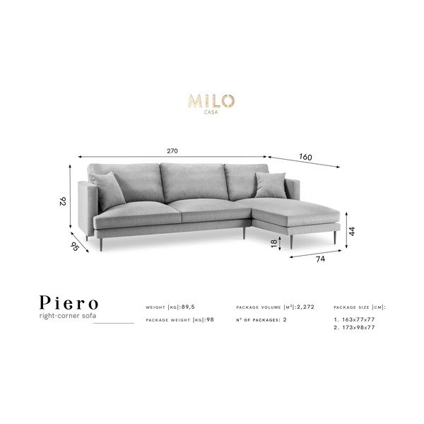 Světle šedá rohová pohovka Milo Casa Piero, pravý roh-image-2