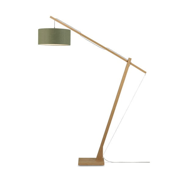 Stojací lampa s tmavě zeleným stínidlem a konstrukcí z bambusu Good&Mojo Montblanc