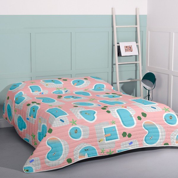Modro-růžový prošívaný přehoz 260x260 cm Swimming pool – Aware