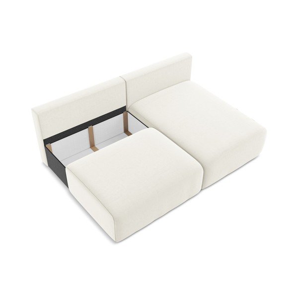 Krémová sametová rozkládací/s úložným prostorem rohová pohovka (pravý roh/s lenoškou) Kalena – Makamii-image-4