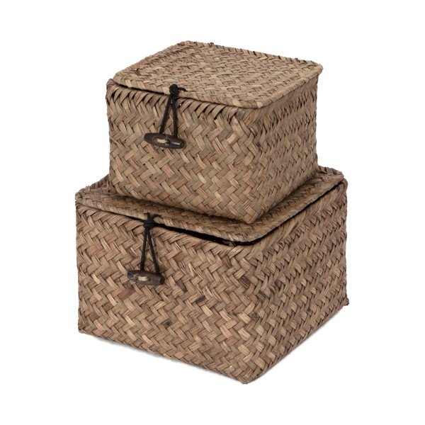 Sada 2 tmavě hnědých úložných košíků z rákosí Compactor Lidwhite-image-3