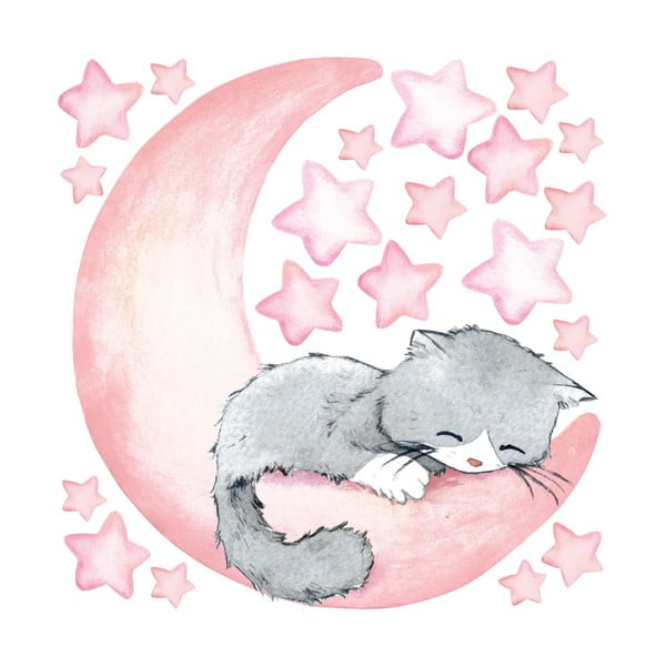 Růžové dětské samolepky na zeď Ambiance Magic Cat-image-2