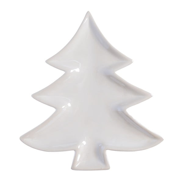 Bílý keramický talíř Ewax Christmas Tree, délka 24 cm