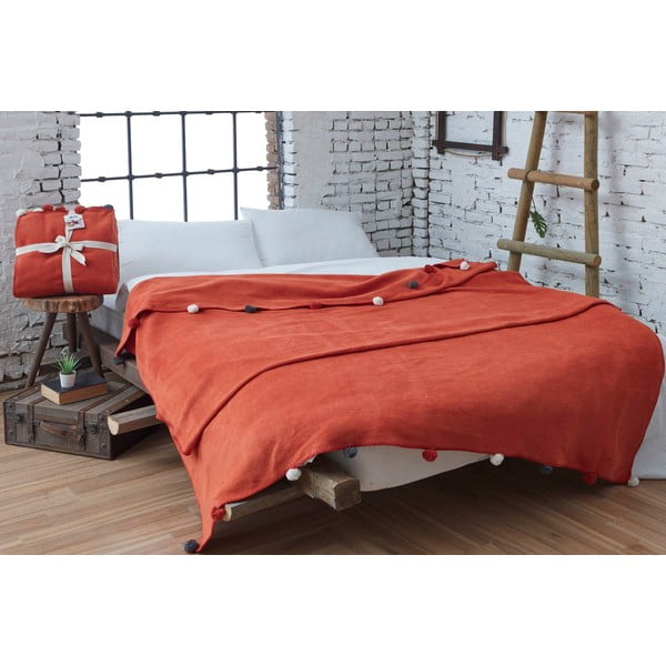 Fleecový přehoz v cihlové barvě 150x200 cm Pom Pom – Mijolnir-image-1