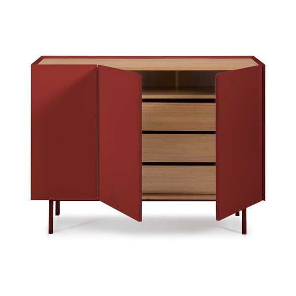 Červená nízká komoda v dekoru dubu 110x85 cm Arista – Teulat-image-3