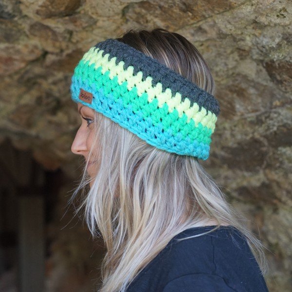 Ručně háčkovaná čelenka DOKE Stripes Blue-image-2