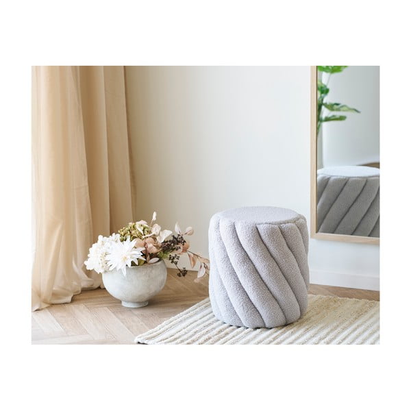 Šedý taburet z textilie bouclé Sana – House Nordic-image-1
