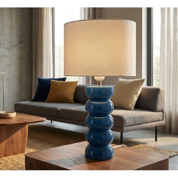 Bílá/modrá keramická stolní lampa s textilním stínidlem (výška 46 cm) Torr – Mauro Ferretti-image-1