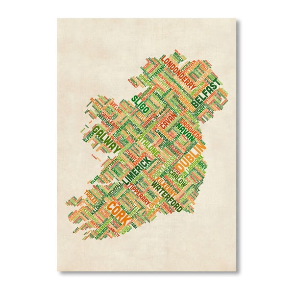 Plakát s mapou Irska Americanflat Towns, 60 x 42 cm